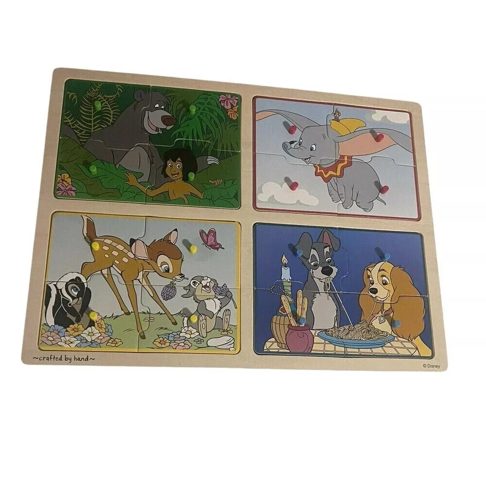 Melissa & Doug Disney Wooden Peg Puzzle Jungle Book Lady Tramp Bambi Dumbo RARE